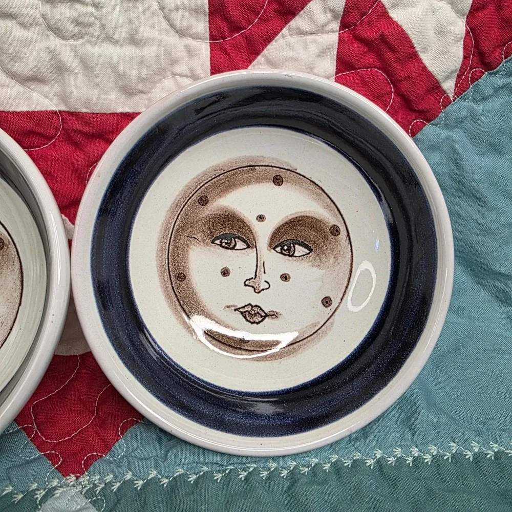 Mirta Morigi Faenza Italian Pottery Moon Face Ceramic Bowls Set of 2 1995